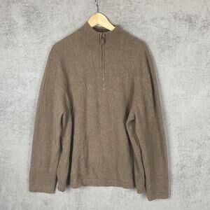 Paolo Mondo Sweater Mens 2XL Brown 100% Cashmere Half Zip Pullover Soft Knit